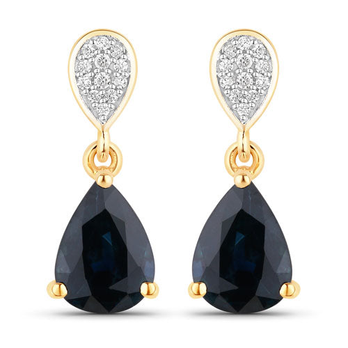 2.76 Carat Genuine Blue Sapphire and White Diamond 10K Yellow Gold Earrings Bids.com