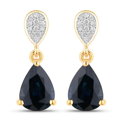 2.76 Carat Genuine Blue Sapphire and White Diamond 10K Yellow Gold Earrings Bids.com