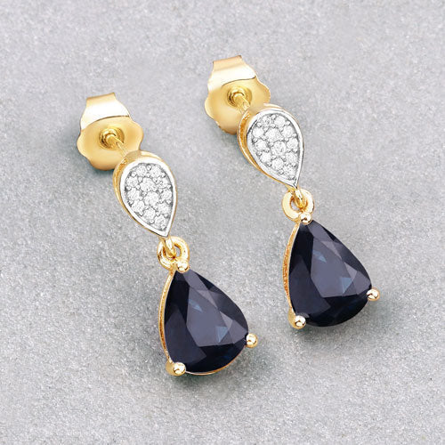 2.76 Carat Genuine Blue Sapphire and White Diamond 10K Yellow Gold Earrings Bids.com