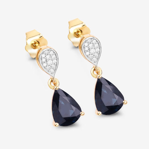 2.76 Carat Genuine Blue Sapphire and White Diamond 10K Yellow Gold Earrings Bids.com
