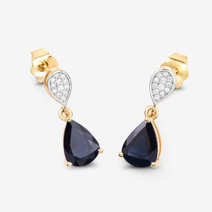 2.76 Carat Genuine Blue Sapphire and White Diamond 10K Yellow Gold Earrings Bids.com