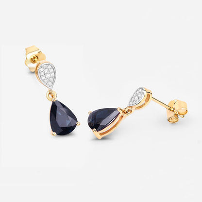 2.76 Carat Genuine Blue Sapphire and White Diamond 10K Yellow Gold Earrings Bids.com