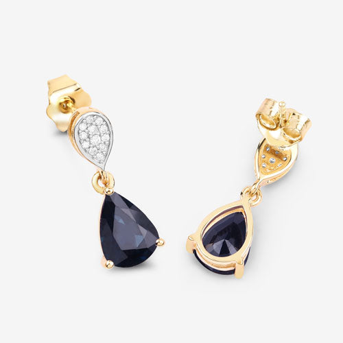 2.76 Carat Genuine Blue Sapphire and White Diamond 10K Yellow Gold Earrings Bids.com