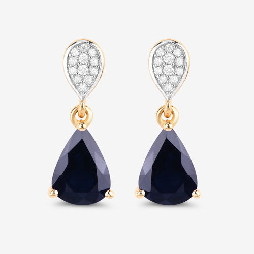 2.76 Carat Genuine Blue Sapphire and White Diamond 10K Yellow Gold Earrings Bids.com