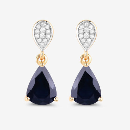 2.76 Carat Genuine Blue Sapphire and White Diamond 10K Yellow Gold Earrings Bids.com