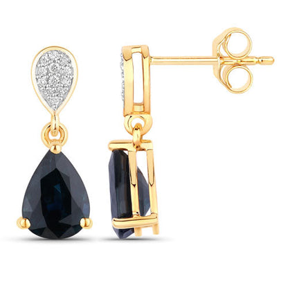 2.76 Carat Genuine Blue Sapphire and White Diamond 10K Yellow Gold Earrings Bids.com