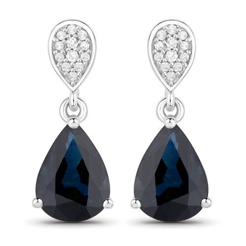 2.76 Carat Genuine Blue Sapphire and White Diamond 14K White Gold Earrings Bids.com