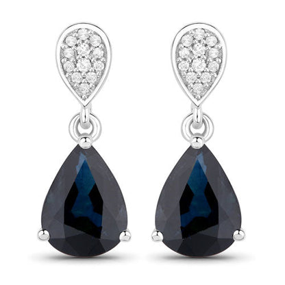 2.76 Carat Genuine Blue Sapphire and White Diamond 14K White Gold Earrings Bids.com