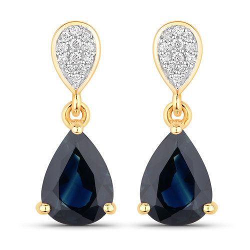 2.76 Carat Genuine Blue Sapphire and White Diamond 14K Yellow Gold Earrings Bids.com