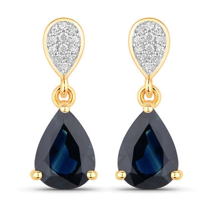 2.76 Carat Genuine Blue Sapphire and White Diamond 14K Yellow Gold Earrings Bids.com