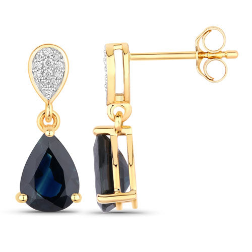 2.76 Carat Genuine Blue Sapphire and White Diamond 14K Yellow Gold Earrings Bids.com