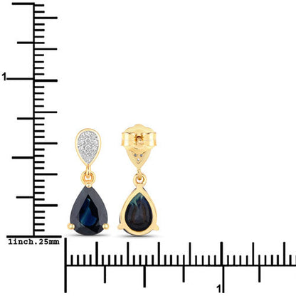 2.76 Carat Genuine Blue Sapphire and White Diamond 14K Yellow Gold Earrings Bids.com