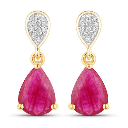2.46 Carat Genuine Ruby and White Diamond 10K Yellow Gold Earrings Bids.com