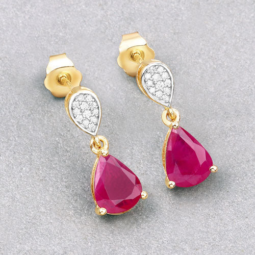 2.46 Carat Genuine Ruby and White Diamond 10K Yellow Gold Earrings Bids.com