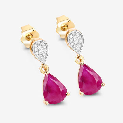 2.46 Carat Genuine Ruby and White Diamond 10K Yellow Gold Earrings Bids.com