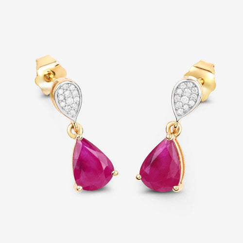 2.46 Carat Genuine Ruby and White Diamond 10K Yellow Gold Earrings Bids.com