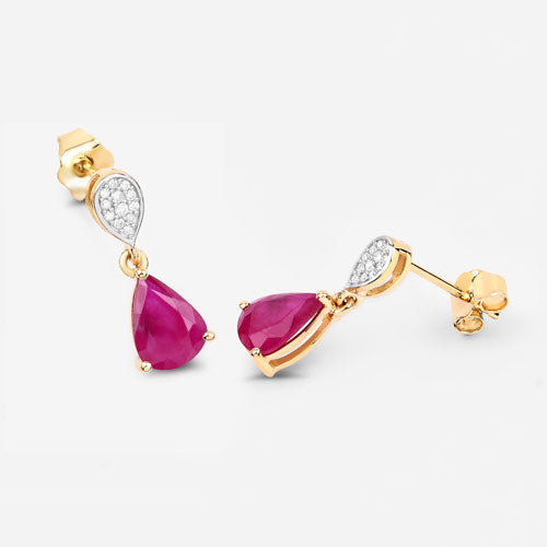 2.46 Carat Genuine Ruby and White Diamond 10K Yellow Gold Earrings Bids.com