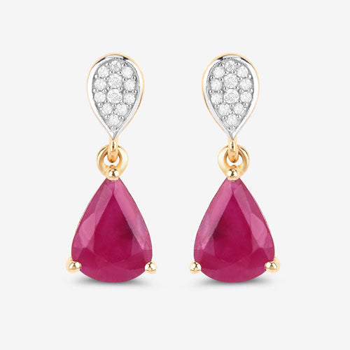 2.46 Carat Genuine Ruby and White Diamond 10K Yellow Gold Earrings Bids.com