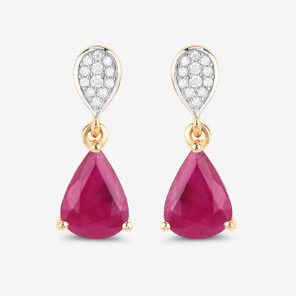 2.46 Carat Genuine Ruby and White Diamond 10K Yellow Gold Earrings Bids.com