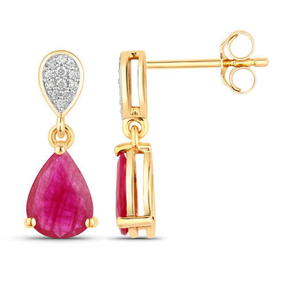 2.46 Carat Genuine Ruby and White Diamond 10K Yellow Gold Earrings Bids.com