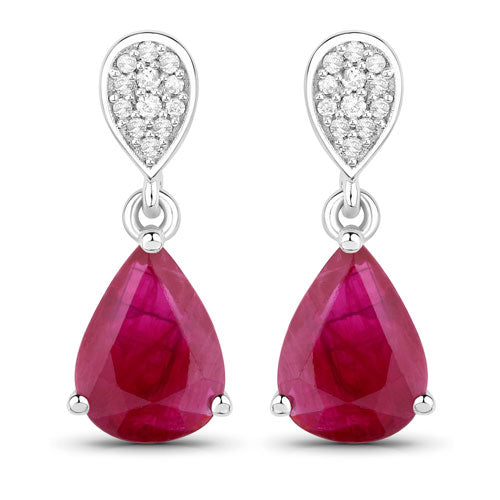 2.46 Carat Genuine Ruby and White Diamond 14K White Gold Earrings Bids.com