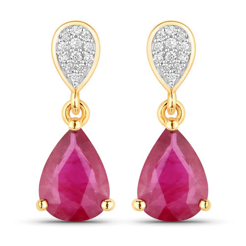 2.46 Carat Genuine Ruby and White Diamond 14K Yellow Gold Earrings Bids.com