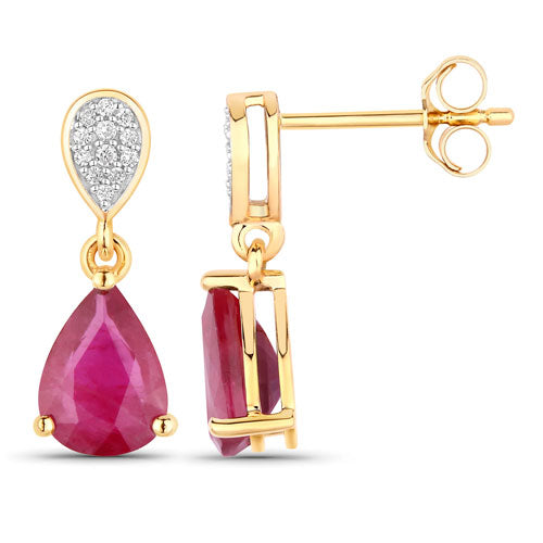 2.46 Carat Genuine Ruby and White Diamond 14K Yellow Gold Earrings Bids.com