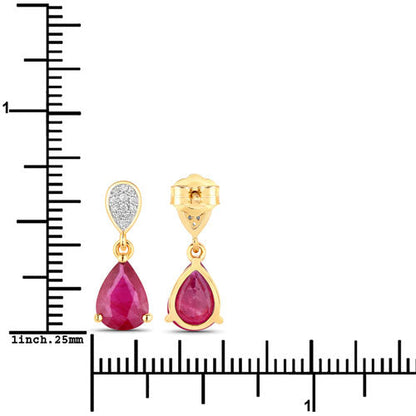 2.46 Carat Genuine Ruby and White Diamond 14K Yellow Gold Earrings Bids.com