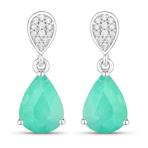 2.28 Carat Genuine Zambian Emerald and White Diamond 10K White Gold Earrings Bids.com