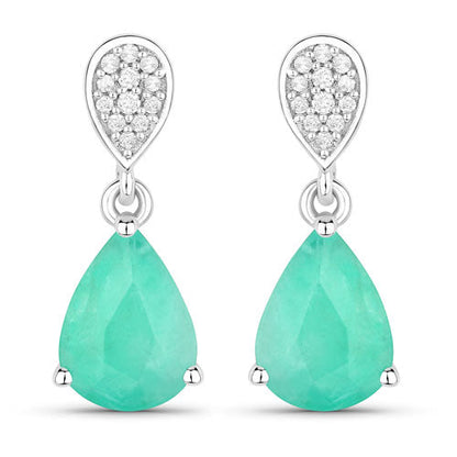 2.28 Carat Genuine Zambian Emerald and White Diamond 10K White Gold Earrings Bids.com