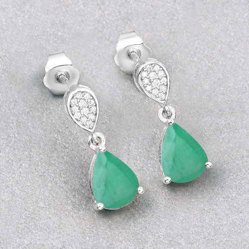 2.28 Carat Genuine Zambian Emerald and White Diamond 10K White Gold Earrings Bids.com