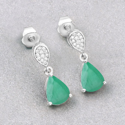 2.28 Carat Genuine Zambian Emerald and White Diamond 10K White Gold Earrings Bids.com