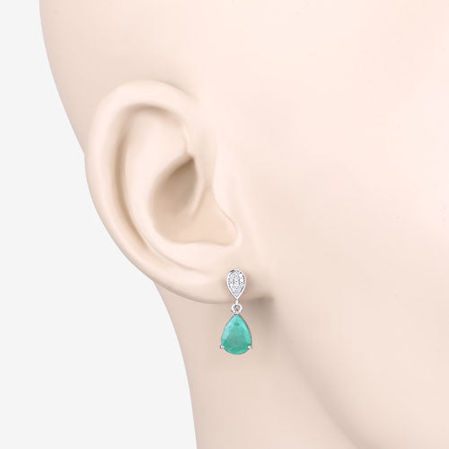 2.28 Carat Genuine Zambian Emerald and White Diamond 10K White Gold Earrings Bids.com