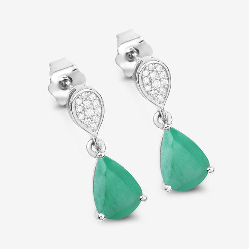 2.28 Carat Genuine Zambian Emerald and White Diamond 10K White Gold Earrings Bids.com