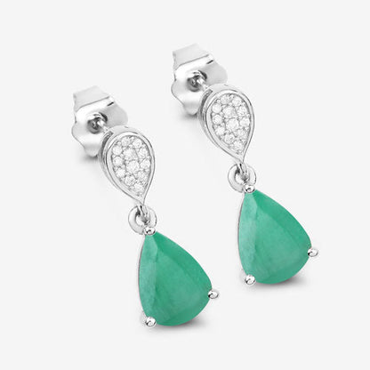 2.28 Carat Genuine Zambian Emerald and White Diamond 10K White Gold Earrings Bids.com