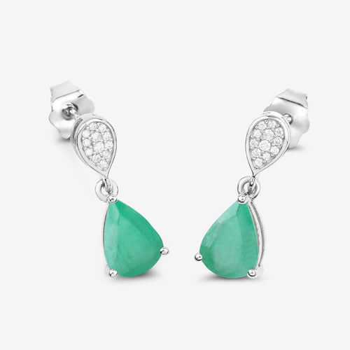 2.28 Carat Genuine Zambian Emerald and White Diamond 10K White Gold Earrings Bids.com