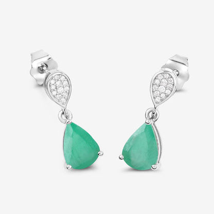 2.28 Carat Genuine Zambian Emerald and White Diamond 10K White Gold Earrings Bids.com