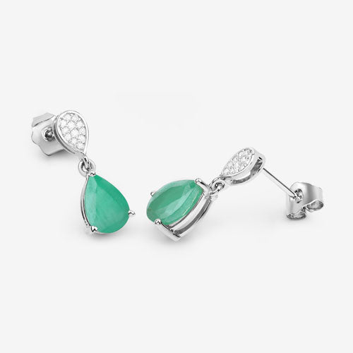 2.28 Carat Genuine Zambian Emerald and White Diamond 10K White Gold Earrings Bids.com