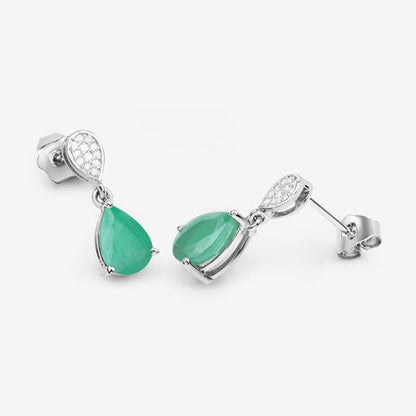 2.28 Carat Genuine Zambian Emerald and White Diamond 10K White Gold Earrings Bids.com