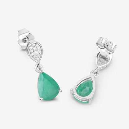 2.28 Carat Genuine Zambian Emerald and White Diamond 10K White Gold Earrings Bids.com