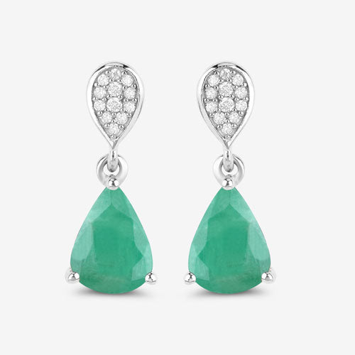 2.28 Carat Genuine Zambian Emerald and White Diamond 10K White Gold Earrings Bids.com