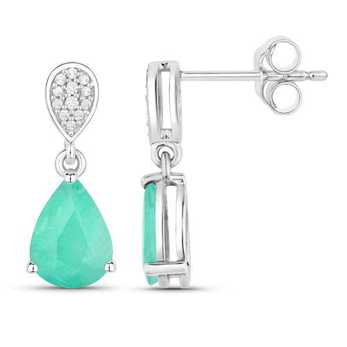 2.28 Carat Genuine Zambian Emerald and White Diamond 10K White Gold Earrings Bids.com