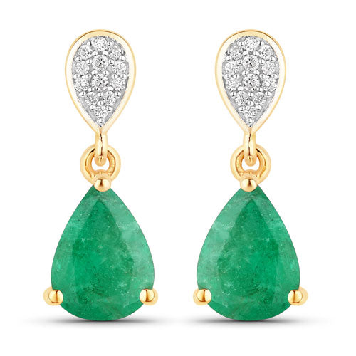 2.28 Carat Genuine Zambian Emerald and White Diamond 10K Yellow Gold Earrings Bids.com