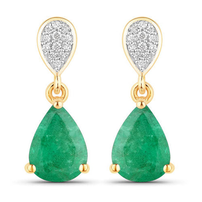 2.28 Carat Genuine Zambian Emerald and White Diamond 10K Yellow Gold Earrings Bids.com