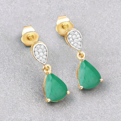 2.28 Carat Genuine Zambian Emerald and White Diamond 10K Yellow Gold Earrings Bids.com