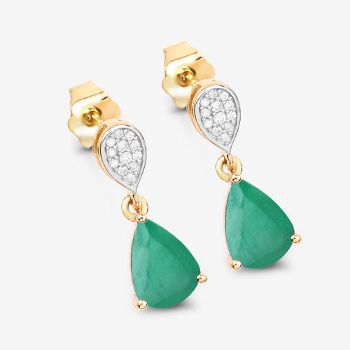 2.28 Carat Genuine Zambian Emerald and White Diamond 10K Yellow Gold Earrings Bids.com