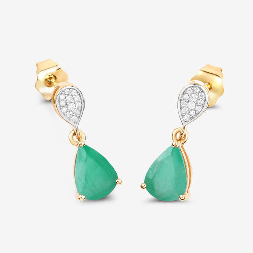 2.28 Carat Genuine Zambian Emerald and White Diamond 10K Yellow Gold Earrings Bids.com