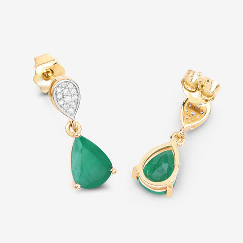 2.28 Carat Genuine Zambian Emerald and White Diamond 10K Yellow Gold Earrings Bids.com