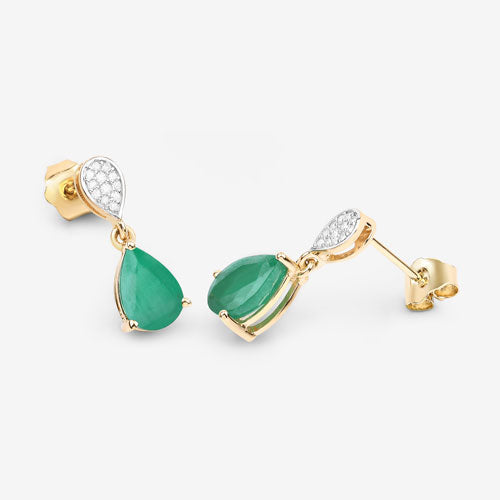 2.28 Carat Genuine Zambian Emerald and White Diamond 10K Yellow Gold Earrings Bids.com