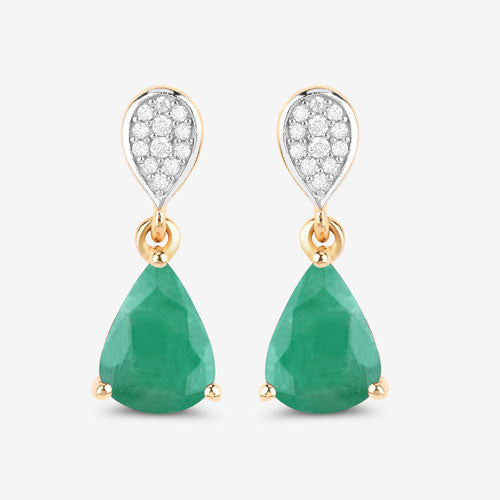 2.28 Carat Genuine Zambian Emerald and White Diamond 10K Yellow Gold Earrings Bids.com
